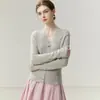 Colección 2026: Suéter de cachemira para mujer marca Baicai Rong, cárdigan de punto de una hebra, diseño versátil con cuello en V, hecho de lana