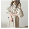 Em Estoque Primavera, Verão e Outono 2023 Novo Vestido de Manga Lanterna Japonês e Coreano Solto com Zíper no Peito Longo de Linha A