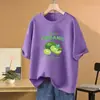 Nueva Camiseta de Algodón Puro de Manga Corta para Mujer Verano 2026, Versátil Estampado de Limón, Top Holgado de Media Manga Moderno y Elegante