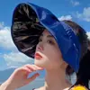 Chapéu de Sol de Verão Preto Casca de Borracha Chapéu de Sol Anti-ultravioleta Cobertura Facial Feminina Faixa de Cabelo Portátil Dobrável Chapéu Protetor Solar