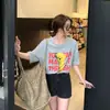 Nueva Camiseta de Verano 2025 Estilo Coreano con Estampado de Letras y Oso para Mujer, Holgada, Estilo Perezoso, de Longitud Media, Algodón Puro