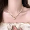 Collar de Acero de Titanio con Perlas de Cacahuete Completamente Diamantado, Diseño de Nicho de Lujo Ligero, Collar de Gama Alta, Clavícula Moderna y Versátil