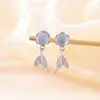 Yi Lu Yin Plata de Ley S925 Aretes de Tuerca de Aguamarina Cola de Pez Azul Geométricos Redondos Simples Versátiles Moda Pendiente para el Trabajo