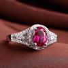 Nuevo Elegante Estilo Coreano Ovalado Rojo Rosa Diamante Simulado Turmalina Roja Conjunto Grupo Anillo Abierto Anillo para Mujer