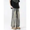 Jeans Tie-Dye Americano Retrô de Rua Verão Estilo Vibe Masculino Calças Casuais Largas Retas Soltas Bonito