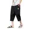 Calças Capri de Algodão e Linho Calças Capri de Linho Finas de Verão Masculinas Calças Casuais de Praia que Cruzam o Joelho Calças Masculinas Shorts
