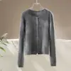 Cardigan de Tricô Escovado com Mistura de Lã de Ovelha e Cashmere, Novo Estilo Outono Inicial, para Mulheres, Gola Redonda, Camada, Top Estilo Preguiçoso