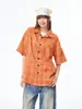 Camisas Xadrez Laranja Estilo Retrô Americano de Manga Curta para Homens e Mulheres no Verão Proteção Solar Soltas Novas Versáteis Casuais Tops de Casal