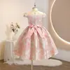 Vestido Princesa Niña Pequeño Mediano Dama de Honor Primer Cumpleaños Festival Actuación Amazon Lazo Manga Corta Abullonado