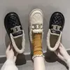 Zapatos de Algodón PU Impermeables de Invierno para Mujer, con Forro Polar Añadido y Suela Engrosada, Adecuados para Uso en Exteriores, Mocasines Planos Cálidos, Zapatos Perezosos de Deslizamiento para el Hogar