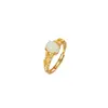 Anel de Prata Esterlina S925 com Jade Hetian Natural Estilo Chinês Borboleta Tridimensional Escovada Rosto de Ovo de Jade Anel Ajustável Ornamento de Prata