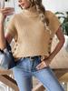 Colete Feminino Primavera e Outono Novo Roupa Europeia e Americana Transfronteiriça Gola Alta Casual Suéter Pulôver Colete Botão Top Decorativo