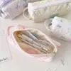 Bolsa de maquillaje de lunares estilo coreano con lazo, bolsa de almacenamiento compartimentada de gran capacidad, neceser portátil de viaje, organizador de maquillaje