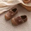 Sapatos Mary Jane de Couro para Meninas, Novos Outono Vintage Estilo Britânico Sapatilhas de Solado Macio, Sapatos Rasos de Princesa para Crianças de 3 a 6 Anos