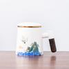 Taza de té de cerámica con tapa, taza separadora de té, taza con filtro, taza creativa con asa de madera, taza de oficina, taza de regalo, marea nacional