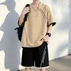 Traje de verano moderno para hombre de seda helada de manga corta, camiseta de manga tres cuartos, talla grande, holgado, casual, atuendo deportivo