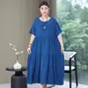 Vestido para Mulheres, Comprimento Médio, Vestido de Verão para Mãe, Vestido Longo de Algodão e Seda Acima do Joelho, Roupa para Mulheres de Meia-Idade, Vestido de Praia Curto-Manga Tamanho Grande para Mulheres