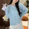 Nuevo cárdigan de punto de manga larga azul claro para primavera, estilo suave y lechoso, suéter corto simple y versátil para mujer