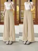 Calça de trabalho feminina fina de verão cáqui 2026 nova casual solta reta fluida cropped pantalona