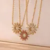 Xinyixinx Super Brilho 5A Zircônia Pequeno Diamante Girassol Conjunto de Pulseira Colar Anel Material de Aço Inoxidável Banhado a Ouro 18K