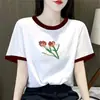 Camiseta de Manga Curta Moda Mãe para Mulheres, Comércio Exterior Transfronteiriço, Novo Estilo de Verão, Tamanho Petite, Ombro Normal, Color Blocking, Blusa Solta