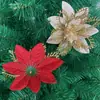 Flor de Navidad de Simulación Hitachi de Navidad Flor de Navidad Accesorios para Corona de Navidad Flor de Navidad Octagonal de Tres Capas