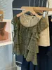 Camisa corta de manga corta con diseño de encaje floral dulce estilo francés, cordones y volantes para mujer, nuevo top de verano 2026