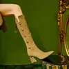 Botas largas de tacón alto de moda para mujer, colección otoño/invierno 2026, con cremallera trasera, tacón grueso, diseño versátil, punta fina a la moda y estilo ajustado.