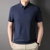 Camisa polo masculina de seda gelada sem costura, manga curta, negócios, verão, fina, cor sólida, gola, camiseta de meia manga