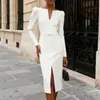 Amazon AliExpress Vestido Nuevo de Cuello en V con Mangas Largas Abullonadas, Cinturón y Abertura para Fiesta y Uso Diario, Vestido Bodycon