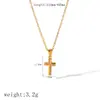 Colar de aço titânio com cruz estilo hip-hop europeu e americano incrustado com pedra branca pingente de alta qualidade joia transfronteiriça de aço inoxidável 18k dourado