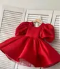 Vestido de Anfitriã para Meninas com Mangas Bufantes de Pérola, Saia Tutu de Princesa, Fantasia de Dança para Performance de Piano Infantil Cor Vermelho Rosa