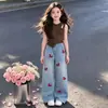 Conjunto de Verão para Meninas 2026 Nova Moda Infantil Colete Roupas de Verão Estilo Coreano Conjunto Jeans Bordado Little Pony para Meninas