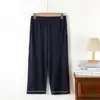 Pantalones Cropped Rectos de Bolsillo de Algodón Puro para Mujer, Color Sólido Casual, Pantalones para Dormir en Casa, Dropshipping Primavera y Verano