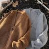 Suéter Cárdigan Nuevo Otoño e Invierno 2026 Estilo Perezoso Casual Retro Americano Tejido de Punto Cuello en V Chaqueta de Color Sólido para Hombre
