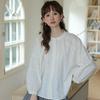 Primavera 2025 Nuevo Estilo Francés Retro Manga Linterna Jacquard Bordado Elegante Cuello Redondo Manga Larga Camisa Muñeca Camisa de Mujer
