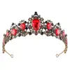 Tiara Barroca de Cristal Rojo y Negro para Novias y Ocasiones Especiales Elegante Corona Vintage con Grandes Pedrerías Rojas y Negras Perfecta para Bodas Fiestas y Concursos