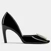 Zapatos de Tacón Alto para Mujer, Tacones de Aguja de Gama Alta, Sandalias Elegantes Caladas, Zapatos Planos Rv con Hebilla Cuadrada, Blanco Cong Yuan Mismo Estilo Charol Rosa Nude