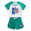 Traje de verano de Rainbow Friends para niños y niñas 2023 nuevo conjunto de dos piezas de algodón de dibujos animados para niños de manga corta y shorts delgados