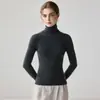 Suéter de cachemira listo para usar de alta gama para mujer con cuello alto superpuesto, suave y cálido, de cuello alto, corte ajustado, capa base de lana tejida