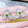 Nuevos pendientes de botón de flores, elegante collar de imitación de esmeralda a la moda, anillo abierto, lujoso y avanzado, lleno de diamantes, traje de tesoro colorido.