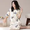 Pijama para Mulheres, Camisola de Verão de Algodão Puro de Manga Curta, Doce e Fina, 100% Algodão, Fofo, Gola Redonda, Adequado para Estudantes Usarem Fora de Casa como Roupa de Casa
