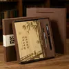 Cuaderno con Patrón de Bambú Imitación Superficie de Cuero Suave Diario Literario Estilo Chino Bloc de Notas de Negocios Engrosado Logotipo Personalizado Impreso