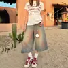 Jeans Cortos para Mujer Estilo Vintage Salpicados de Tinta 2026 Verano Nuevos Estilo Callejero Americano Sueltos Versátiles Pantalones Cortos de Pierna Ancha Tendencia