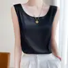 Camisola sin mangas de color liso para mujer, con tirante ancho en el hombro y cuello redondo, para uso casual, con caída sedosa, nueva para primavera y verano