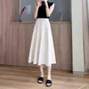 Elegante Saia Branca de Corte A, Cintura Alta para Mulheres, Estilo Quente Verão 2026, Petite, Emagrecedora, Esconde a Barriga, Saia Evasê Estilo Alfaiataria
