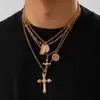 Collar de Cadena para Clavícula con Colgante Personalizado Estilo Apilable Europeo y Americano para Hombres y Mujeres, Cruz de Diamante, Forma de Cruz, Multicapa