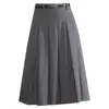 Falda Gris para Mujer Primavera 2026 Nueva de Cintura Alta que Cubre la Cadera Falda de Paraguas Línea A Longitud Media Color Sólido Falda Plisada de Traje