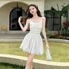 Vestido Camisola Floral Transfronterizo para Mujeres Pequeñas con Cintura Ceñida, Estilo Dulce y Picante de Puro Deseo, Cuello Alto en Capas, Vestido sin Espalda