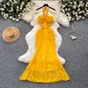 Vestido de Verano Sexy con Cuello Halter de Encaje Francés para Mujer, Ceñido a la Cintura, Ajustado, Largo, Sensación de Alta Gama, Ropa de Vacaciones